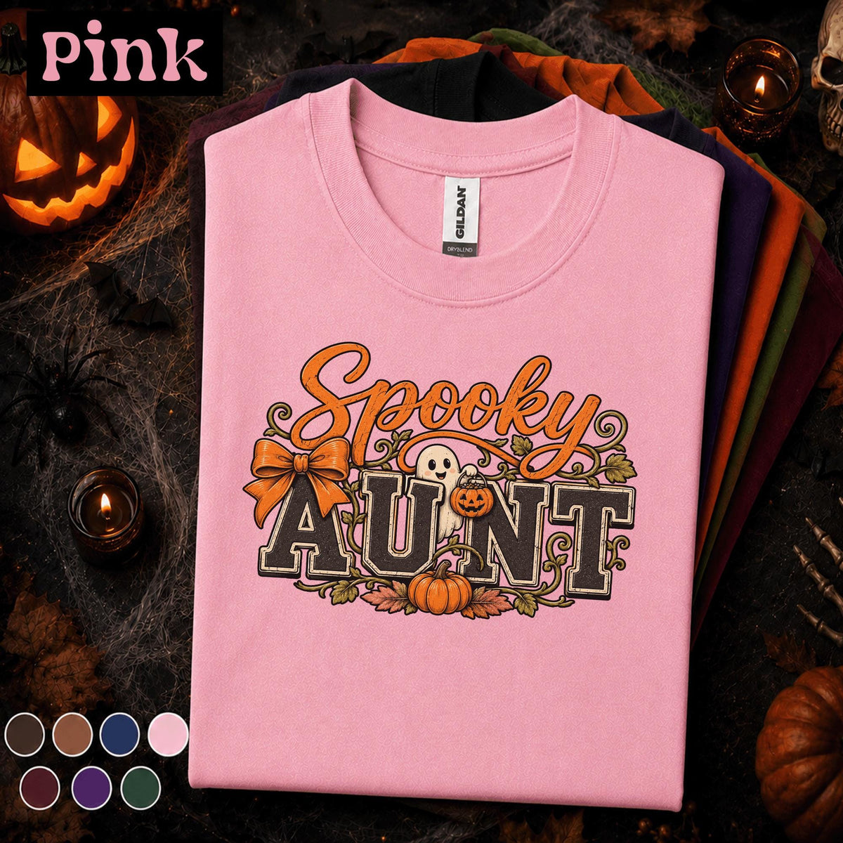 Spooky Aunt Halloween Shirt, Cute Ghost Pumpkin Tee, Retro Auntie Halloween Gift, Fall Spooky Season Shirt, Halloween Family Aunt Tee