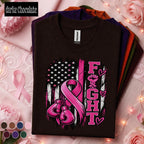 Breast Cancer Awareness Shirt, Fight Pink Ribbon Tee, Boxing Gloves Fighter Shirt, American Flag October Support Survivor Gift Women