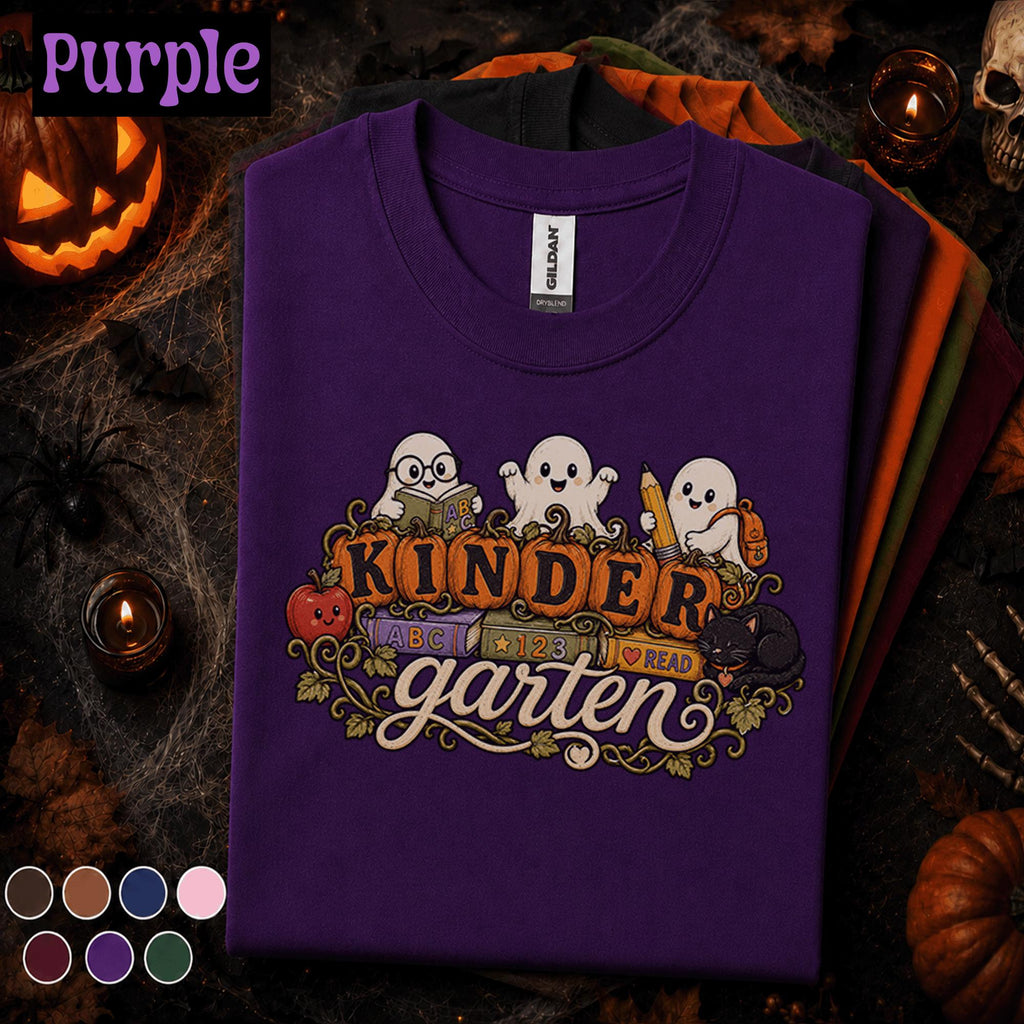 Kinder Garden Halloween Shirt, Cute Ghost Teacher Tee, Kindergarten Teacher Gift, Spooky School Shirt, Fall Classroom Halloween Tee