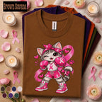 Breast Cancer Awareness Shirt, Cute Boxing Cat Pink Ribbon Tee, Cancer Fighter Support Shirt, Pink October Warrior Gift for Women Tee