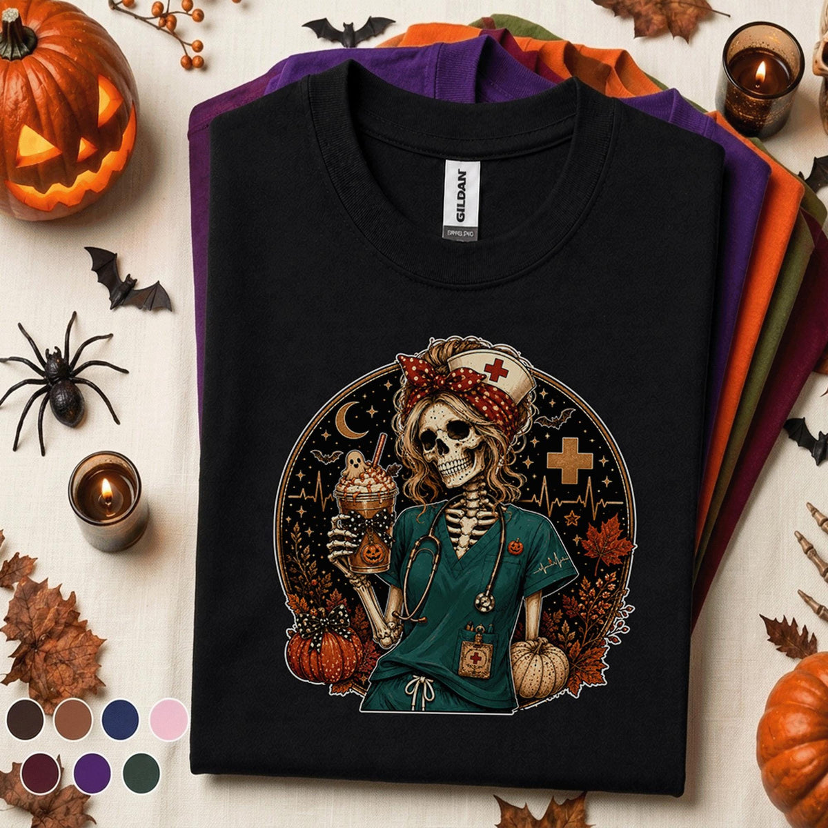 Skeleton Nurse Halloween Shirt, Spooky Registered Nurse Tee