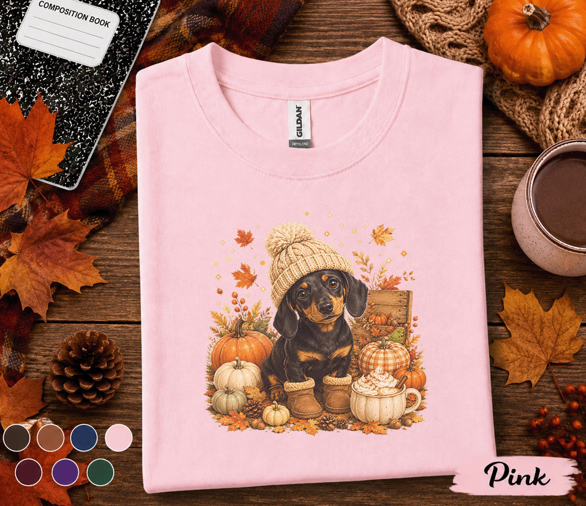 Cute Dachshund Fall Shirt, Cozy Autumn Wiener Dog Pumpkin Tee, Doxie Lover Sweatshirt, Thanksgiving Puppy, Dog Mom Gift, Fall Coffee Shirt