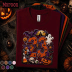 23rd Birthday Halloween Shirt, Spooky Number 23 Tee, October Birthday Party Shirt, Ghost Pumpkin Witch Halloween Gift for Women Men