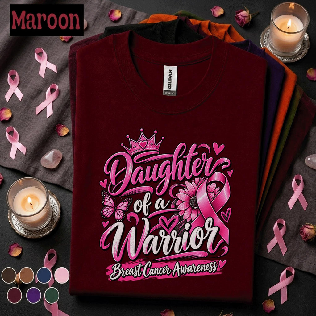Breast Cancer Awareness Shirt, Daughter of a Warrior Tee, Pink Ribbon Support Shirt, Cancer Fighter Family Gift, Pink October Women Tee