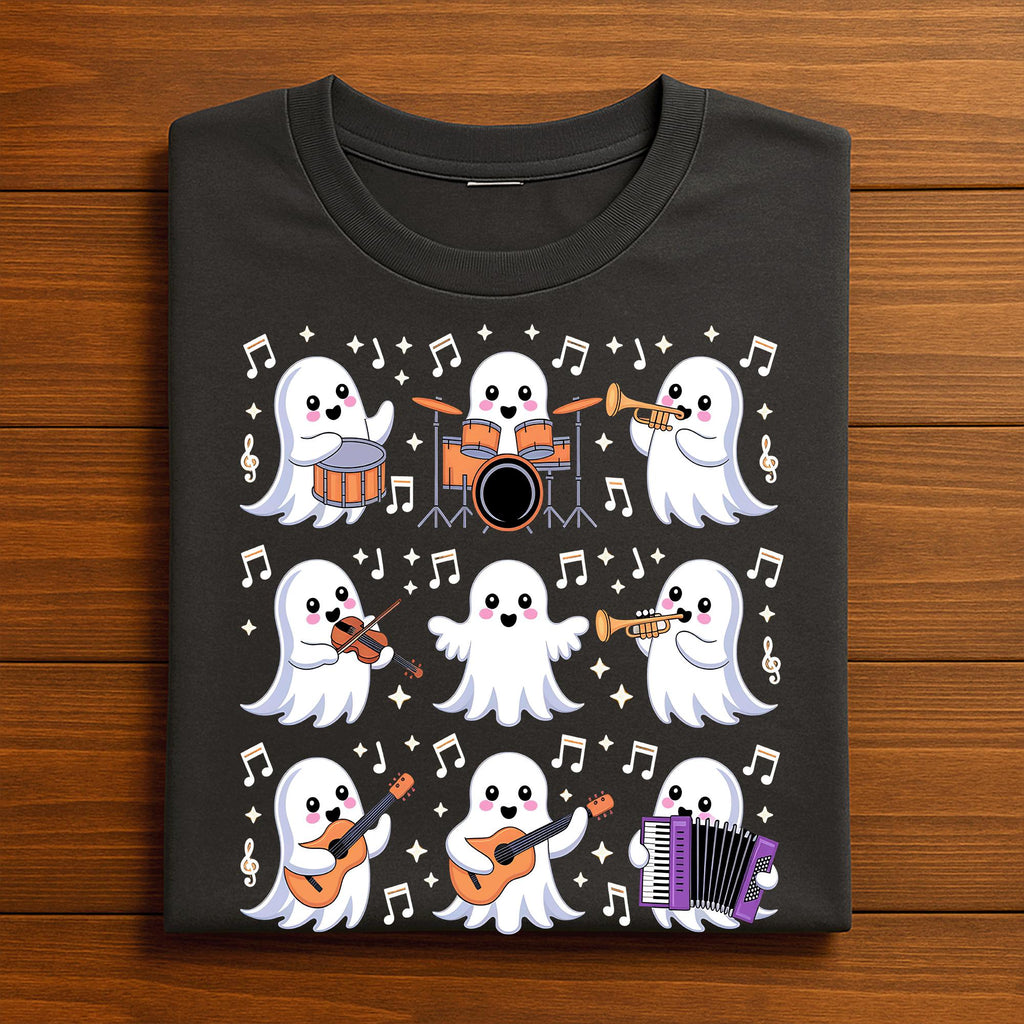 Halloween Music Teacher Ghost Playing Musical Instruments, cute ghost halloween music teacher shirt, Gift Music Teacher Sweatshirt Musician