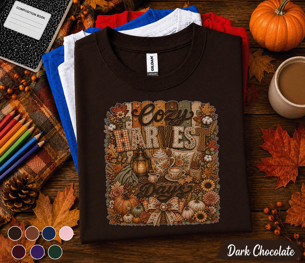 Cozy Harvest Days Shirt, Fall Coffee Lover Tee, Autumn Pumpkin Shirt, Thanksgiving Outfit, Rustic Cozy Season Sweatshirt Gift