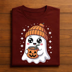 Cute Ghost Shirt with Pumpkin Beanie, Halloween Shirt
