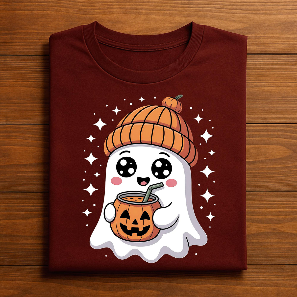 Cute Ghost Shirt with Pumpkin Beanie, Halloween Shirt