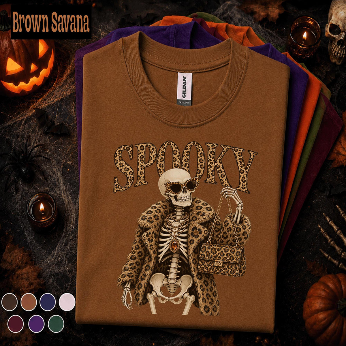 Spooky Skeleton Halloween Shirt, Leopard Print Skeleton Tee, Fashion Halloween, Glam Spooky Season Shirt, Skeleton Lover Gift