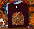 Cute Fall Kitten Shirt, Autumn Pumpkin Cat Tee, Cozy Cottagecore Kitty T-Shirt, Thanksgiving Cat Lover Gift, Harvest Season Outfit for Women