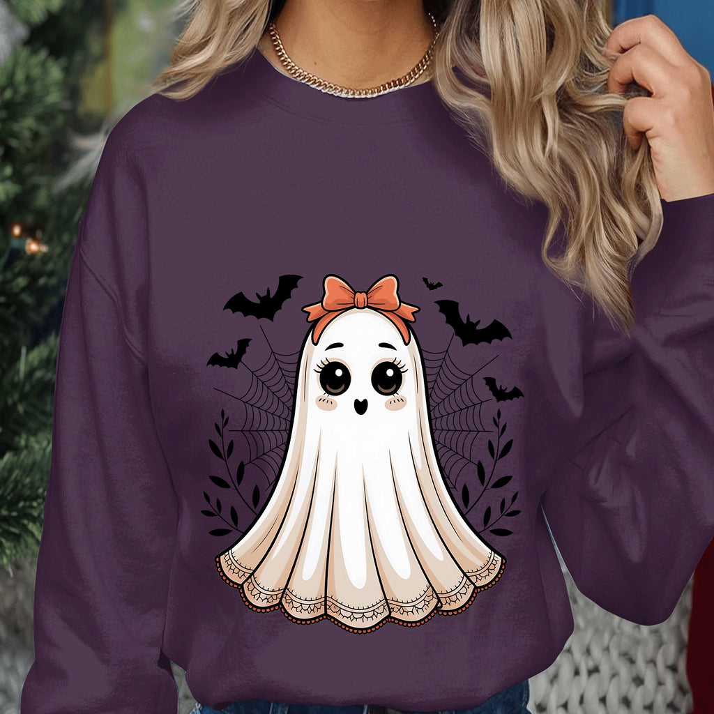 Cute Girly Ghost Shirt, Halloween Spirit Bow Tee, Kawaii Spooky Season Top, Ghost Sweatshirt, Halloween Sweatshirt, Women Halloween Shirts