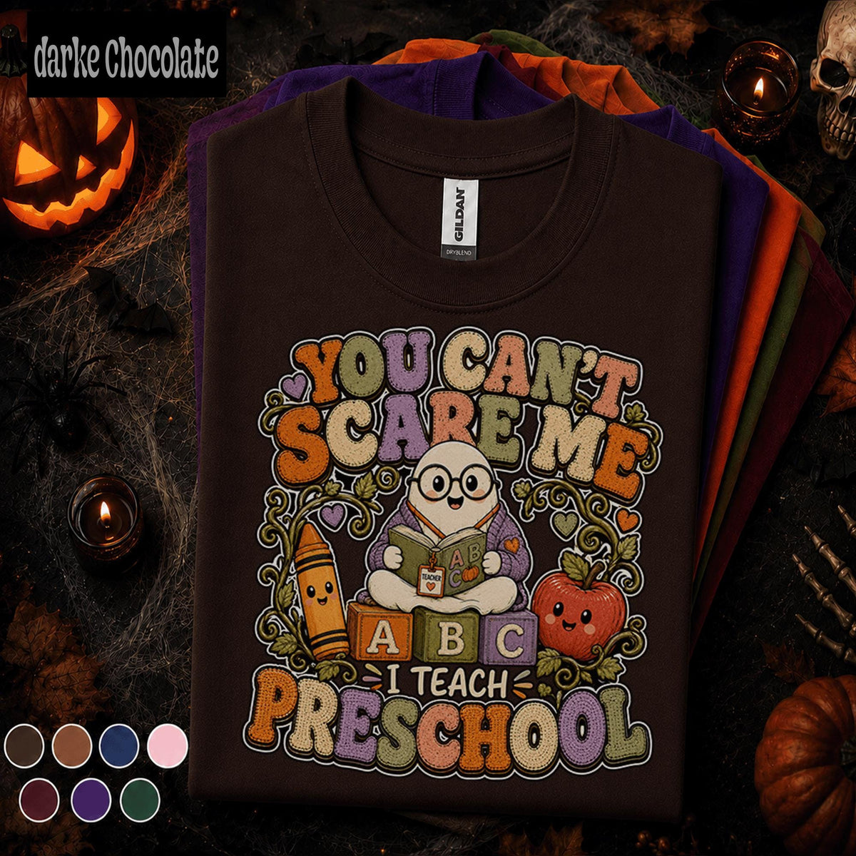 You Cant Scare Me I Teach Preschool Halloween Shirt, Funny Ghost Teacher Tee, Preschool Teacher Gift, Cute Spooky Classroom Shirt