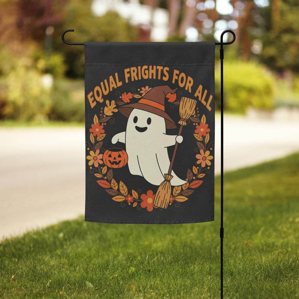 Equal Frights Halloween Garden Flag: Ghost, Pumpkin, Equality Message - Autumn Decor, Equal Frights Halloween Garden Flag