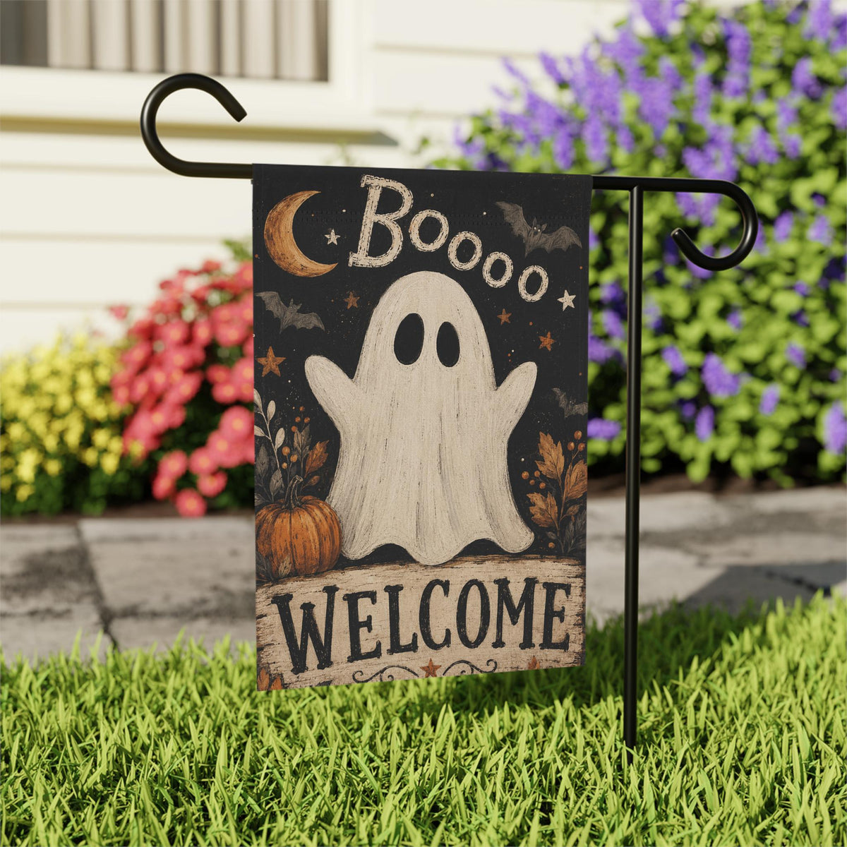 Ghost Halloween Garden Flag, Boo Welcome Yard Decor, Cute Spooky Pumpkin Bat Flag, Vintage Orange Black Autumn Outdoor Porch Decoration