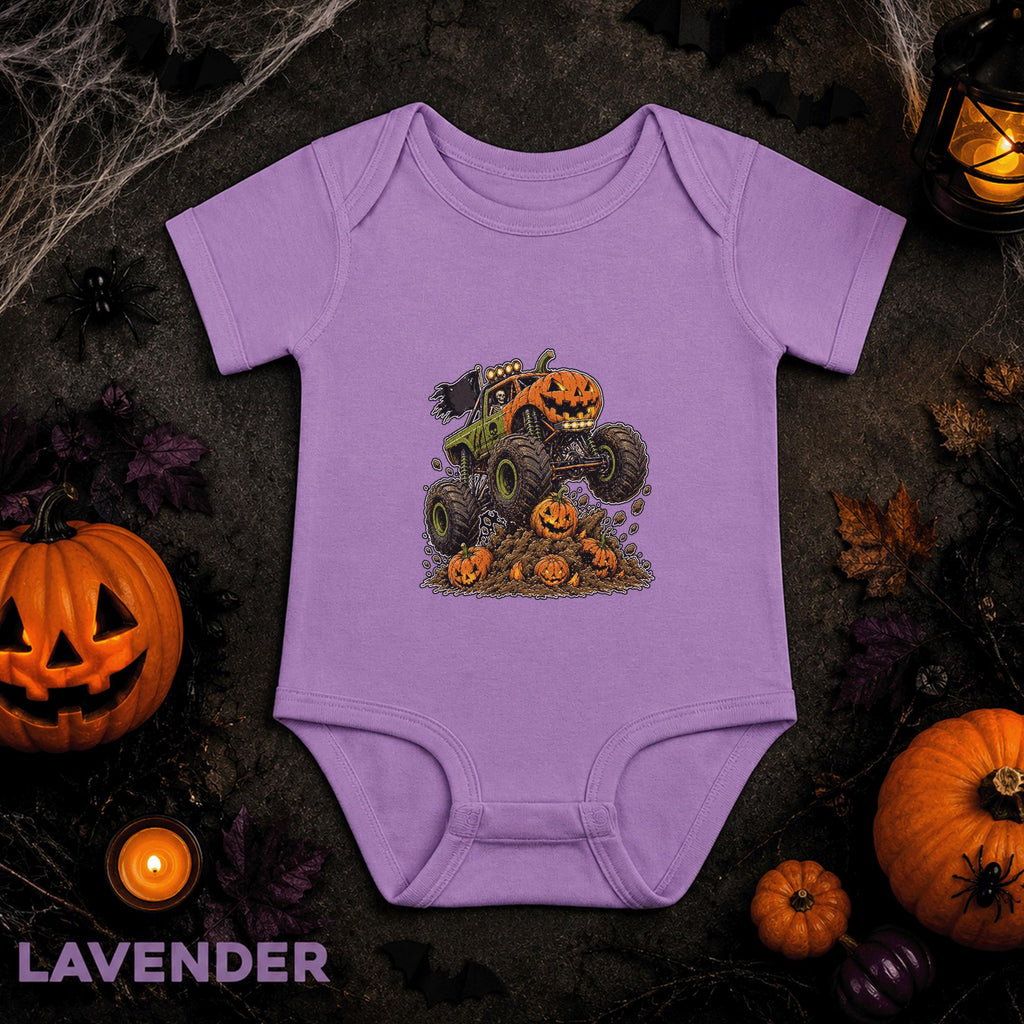 Monster Truck Halloween Baby Bodysuit, Pumpkin Truck Infant Onesie, Spooky Season Baby Outfit, First Halloween Gift for Baby Boys
