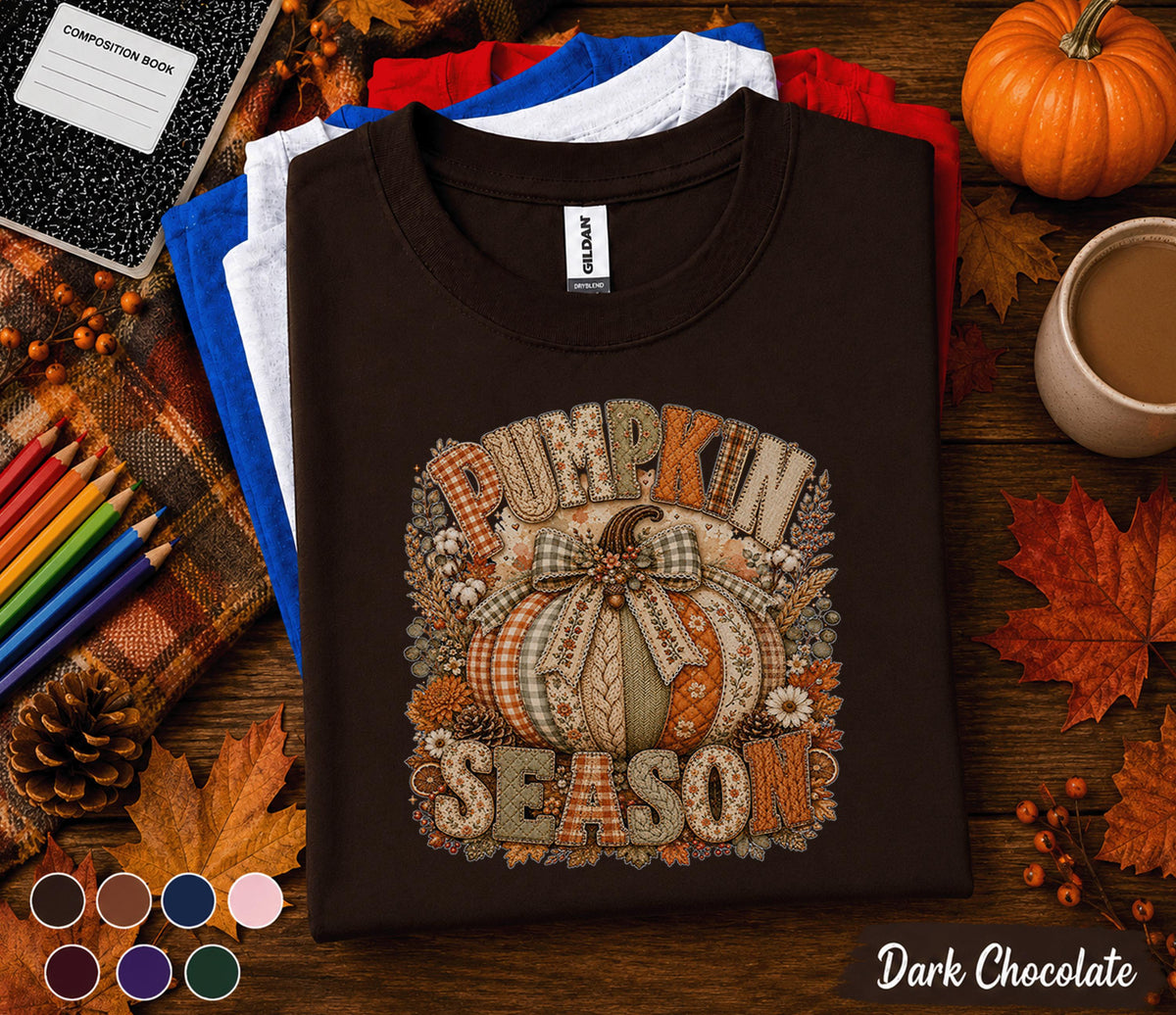 Pumpkin Season Shirt, Cozy Autumn Pumpkin Tee, Fall Pumpkin Sweatshirt, Harvest Thanksgiving Shirt, Cute Rustic Plaid Pumpkin Bow Top