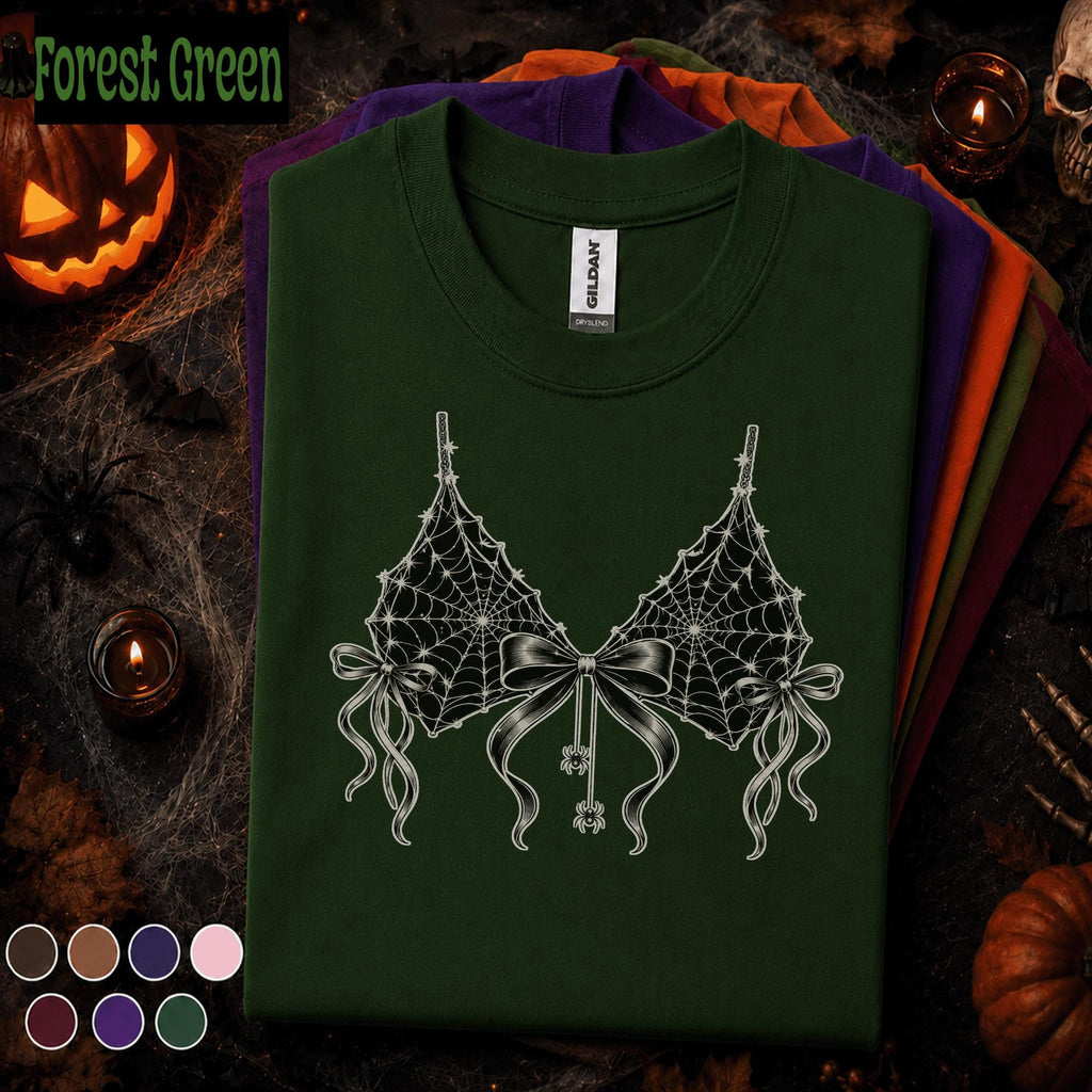 Spider Web Bow Halloween Shirt, Gothic Coquette T Shirt, Spooky Lingerie Tee, Witchy Aesthetic Top, Halloween Gift for Her