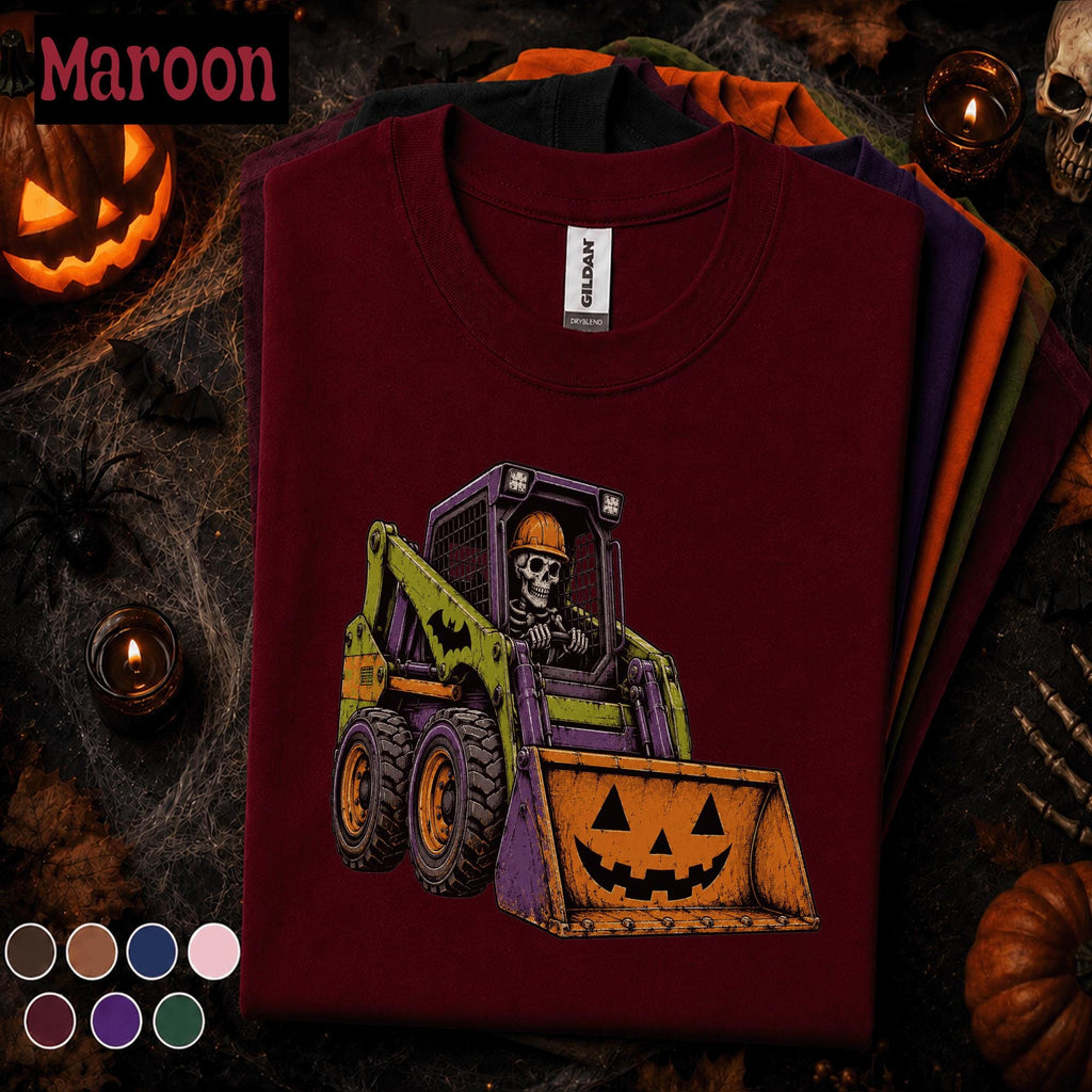 Skeleton Construction Halloween Shirt, Skid Steer Pumpkin Tee, Heavy Equipment T Shirt, Spooky Construction Worker Gift, Halloween Top