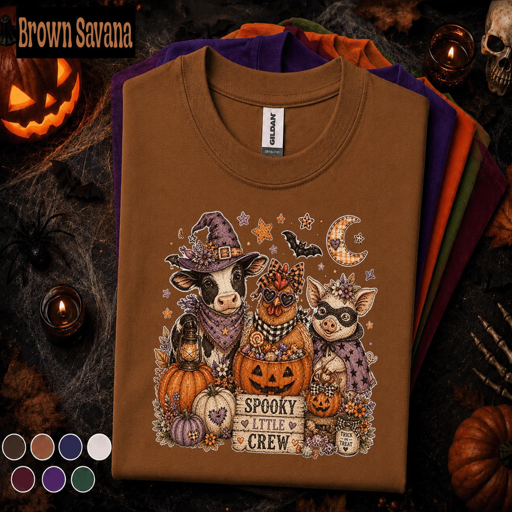 Spooky Little Crew Halloween Shirt, Cute Farm Animal Tee, Cow Chicken Pig Halloween T Shirt, Pumpkin Witchy Fall Farmhouse Gift Tee