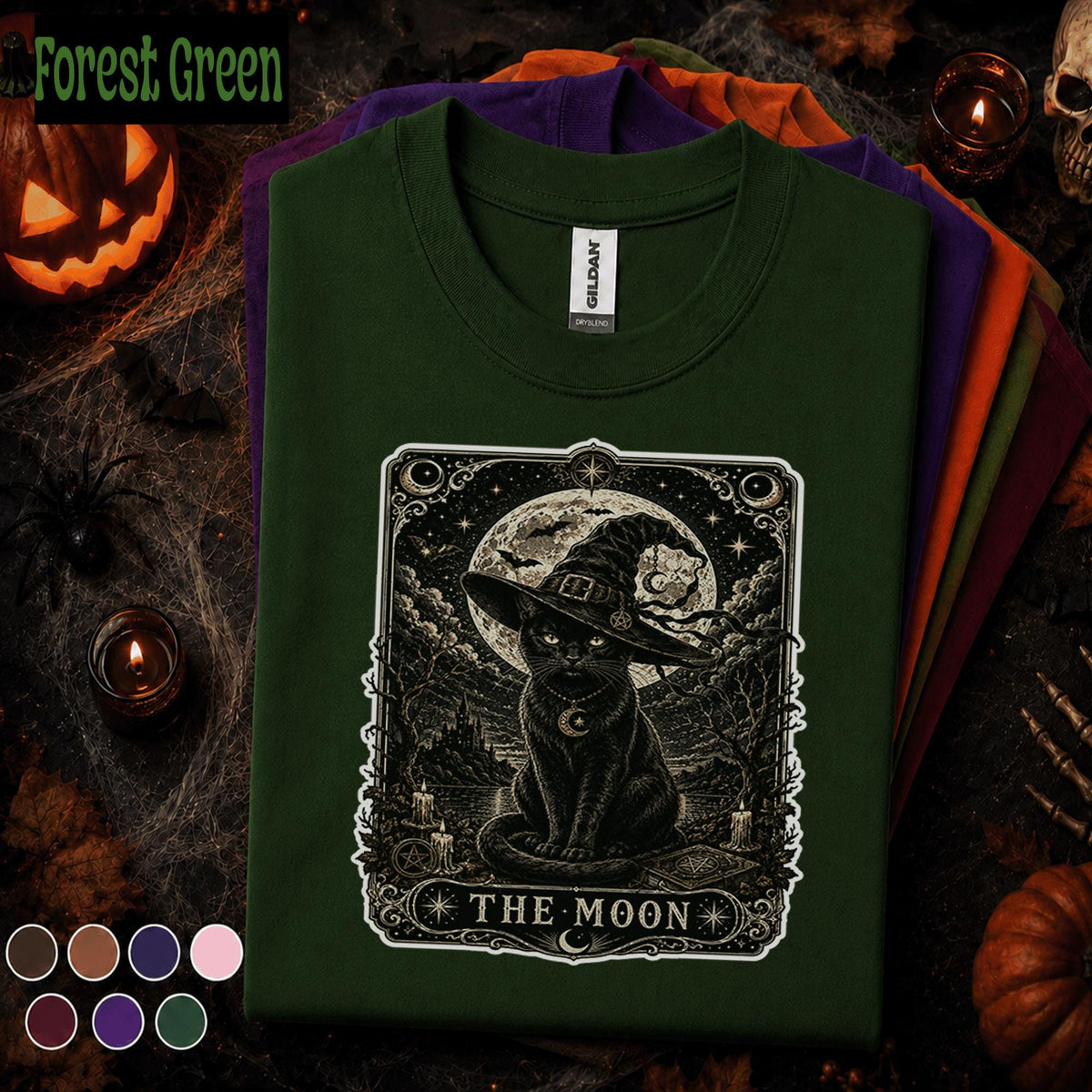 Black Cat Halloween Shirt, Witch Cat Tarot T Shirt, The Moon Spooky Tee, Gothic Celestial Shirt, Witchy Cat Lover Halloween Gift