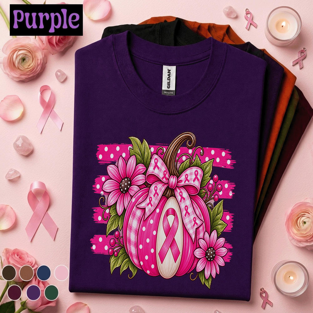 Breast Cancer Awareness Shirt, Pink Ribbon Pumpkin Tee, Fall Pink Out Shirt, October Awareness Floral Pumpkin Support Gift for Women