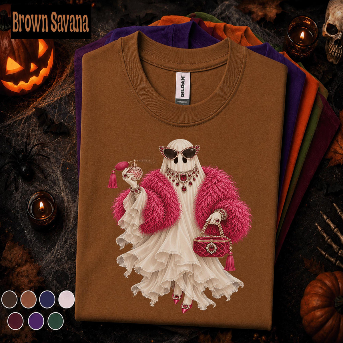 Glam Ghost Halloween Shirt, Pink Fashionista Ghost Tee, Luxury Spooky Season Shirt, Girly Halloween, Fabulous Ghost Gift for Women