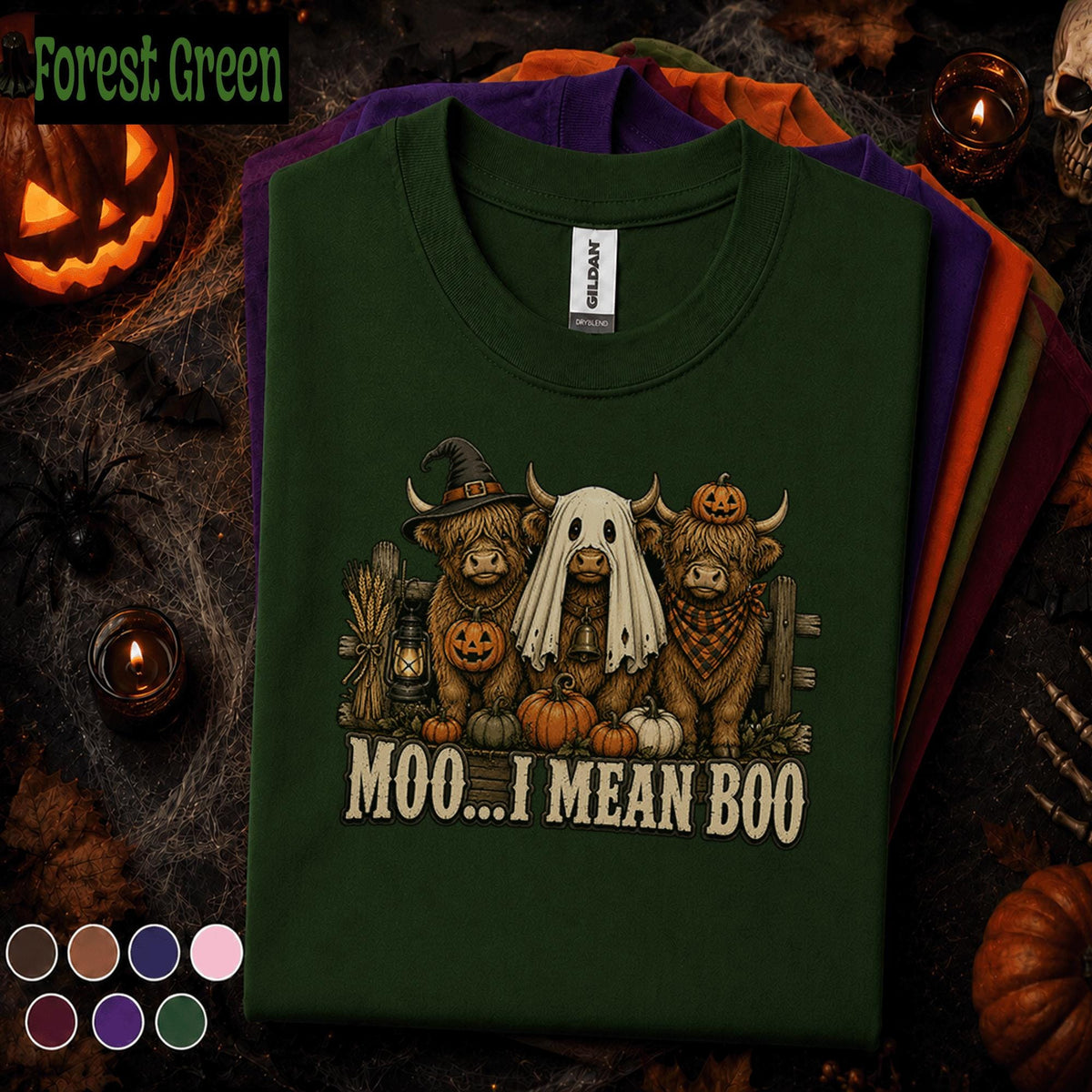 Moo I Mean Boo Halloween Shirt, Highland Cow Ghost Tee, Funny Farm Halloween Gift, Pumpkin Cow Shirt, Cute Spooky Fall Tee
