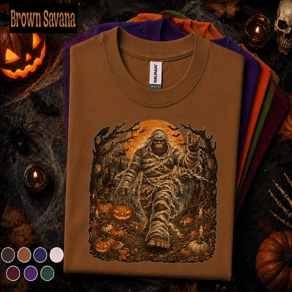 Bigfoot Mummy Halloween Shirt, Sasquatch Monster Tee, Spooky Full Moon Cryptid Shirt, Vintage Horror, Halloween Gift for Bigfoot Fans