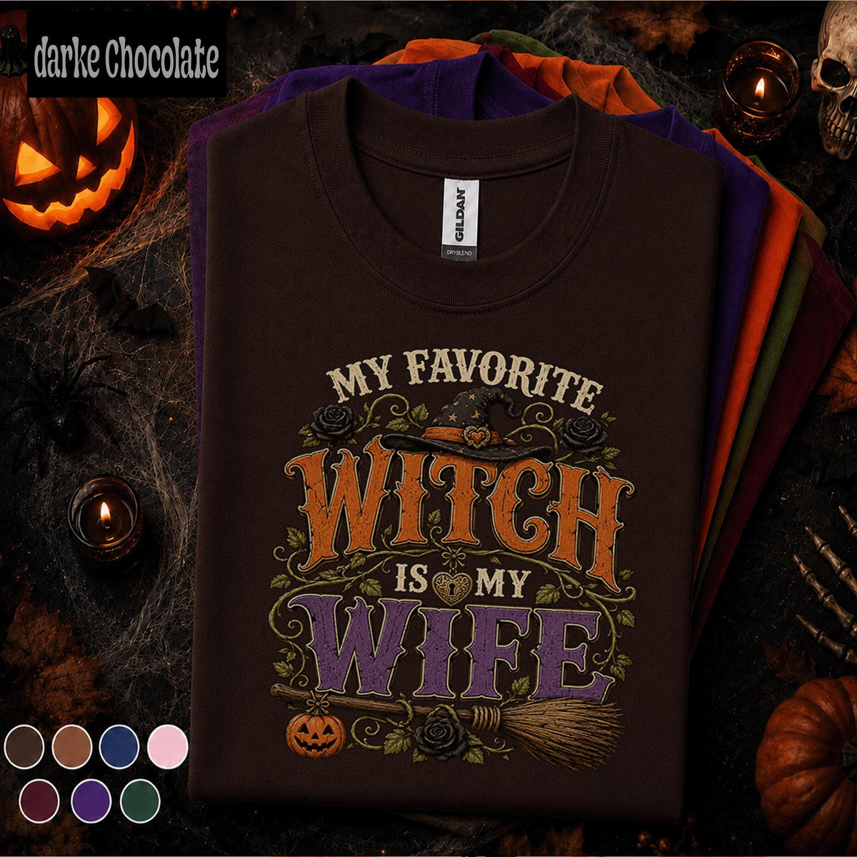 My Favorite Witch Is My Wife Halloween Shirt, Funny Husband Wife Tee, Spooky Witch Gift for Spouse, Vintage Halloween Couples Shirt
