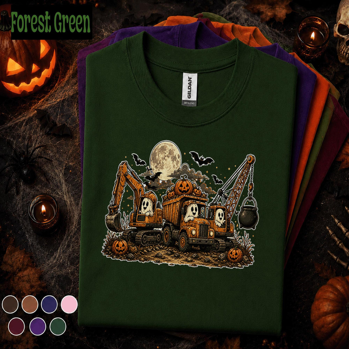 Halloween Construction Shirt, Ghost Excavator Tee, Spooky Dump Truck Shirt, Pumpkin Construction Crew Tee, Boys Halloween Truck Gift Kids
