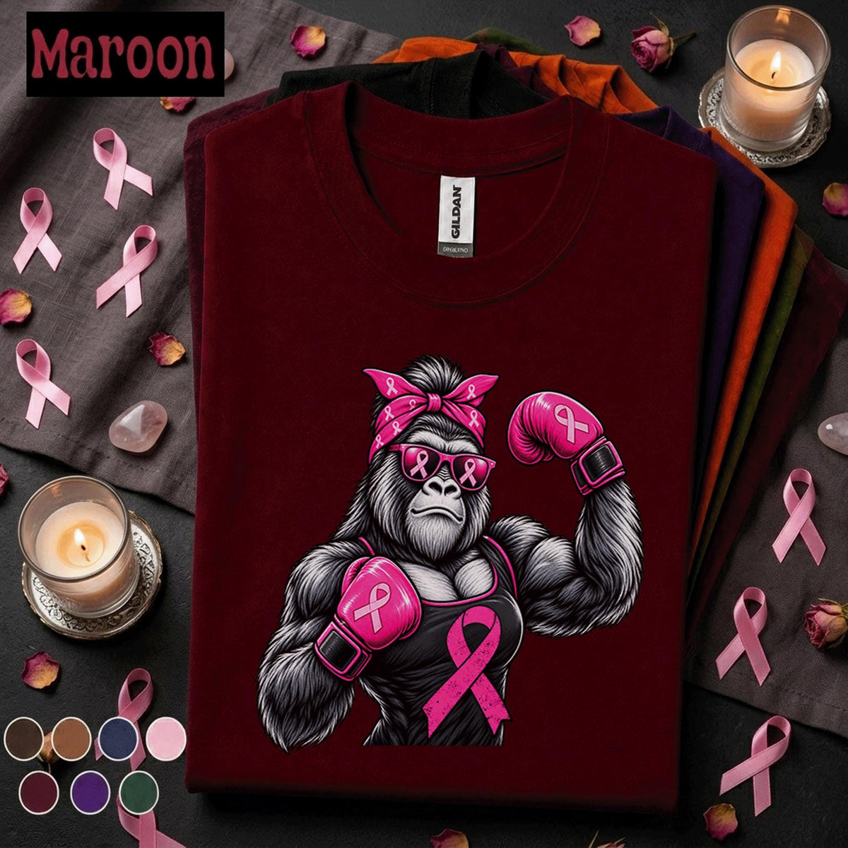 Breast Cancer Awareness Shirt, Pink Ribbon Gorilla Fighter Tee, Boxing Gloves Cancer Support Shirt, Strong Survivor Gift for Women Her
