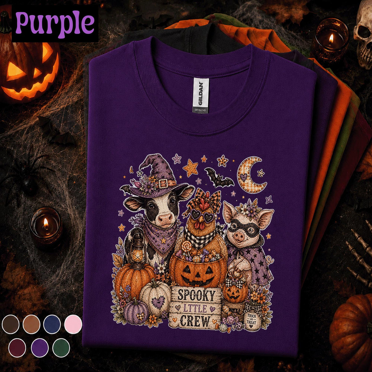 Spooky Little Crew Halloween Shirt, Cute Farm Animal Tee, Cow Chicken Pig Halloween T Shirt, Pumpkin Witchy Fall Farmhouse Gift Tee