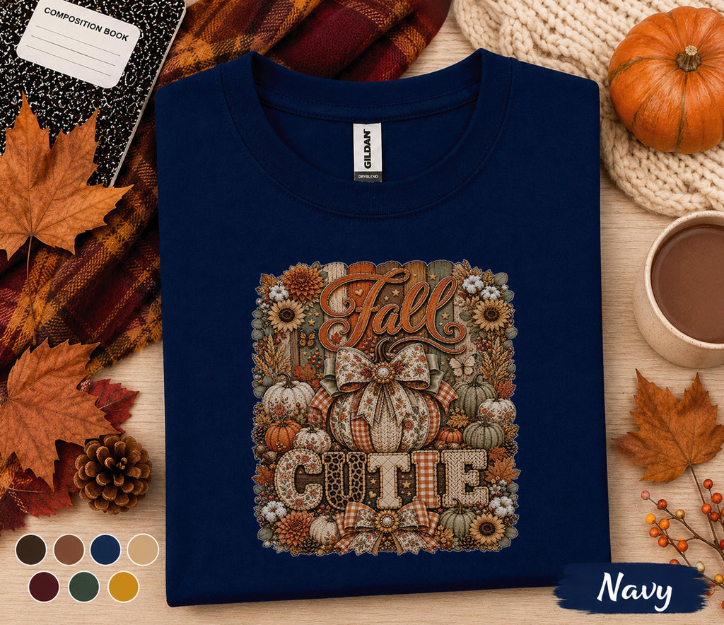 Fall Cutie Shirt Cute Autumn Pumpkin Bow Tee, Cozy Fall Season Shirt, Thanksgiving Outfit, Pumpkin Patch Shirt, Rustic Autumn Gift for Women