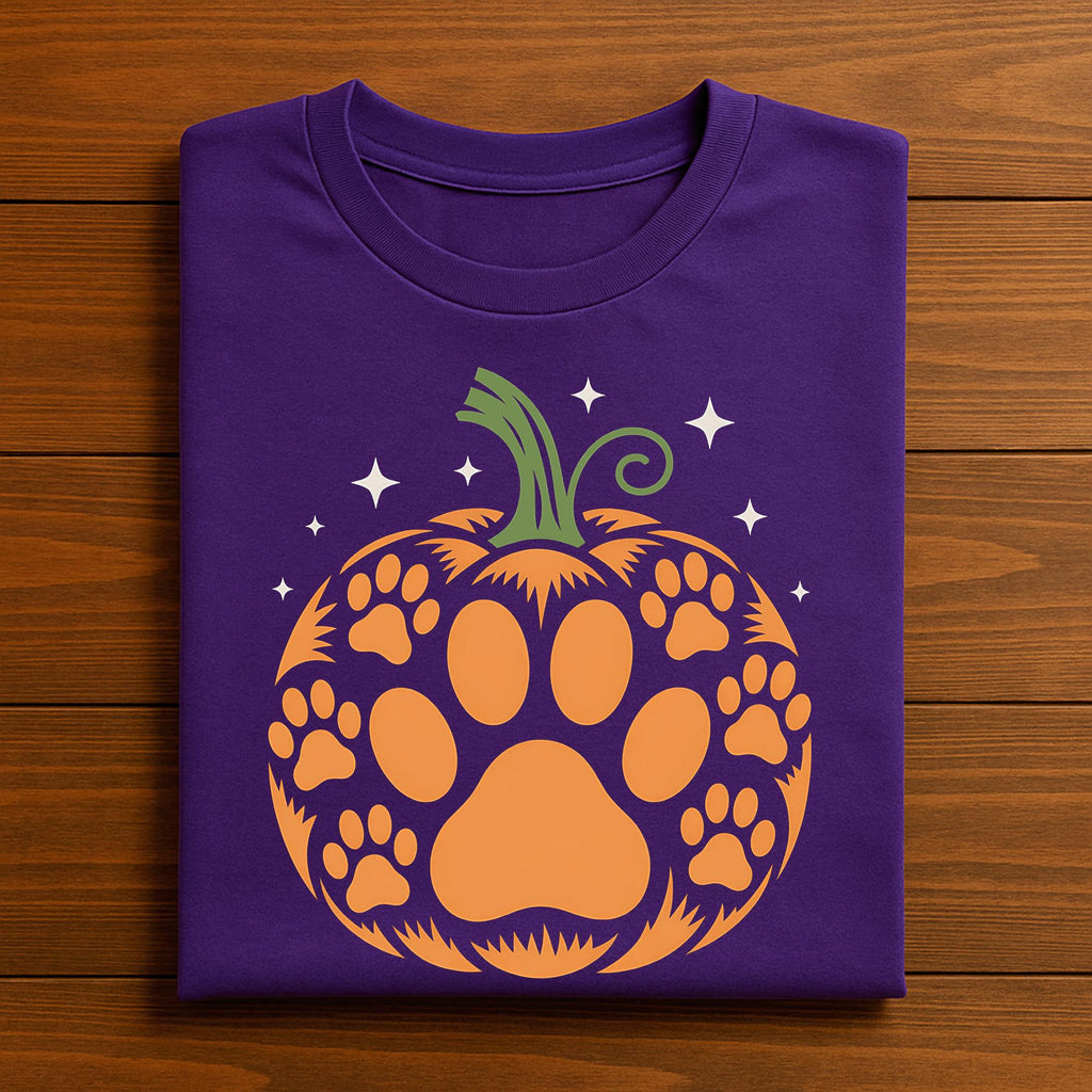 Halloween Paw Print Pumpkin Shirt, Cute Dog and Cat Halloween Tee, Pumpkin Paw Sweatshirt, Spooky Season Animal Lover Dog Halloween Shirt