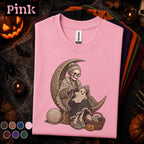 Skeleton Crochet Halloween Shirt, Gothic Yarn Lover Tee, Spooky Crochet Ghost Gift, Crescent Moon Knitting Shirt, Witchy Fiber Art Tee