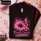 Breast Cancer Awareness Shirt, Pink Ribbon Butterfly Tee, Floral Cancer Support Shirt, October Awareness Gift for Survivor Women Mom