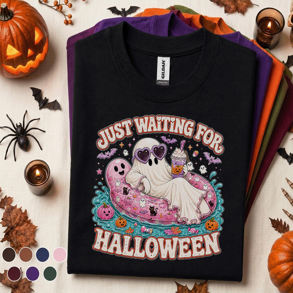 Just Waiting for Halloween Shirt, Cute Ghost Pool Float Tee