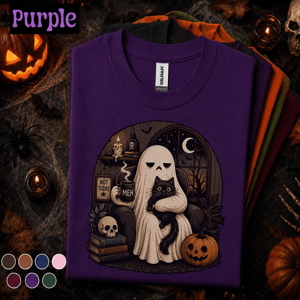 Not Today Ghost Halloween Shirt, Black Cat Ghost Tee, Funny Introvert Spooky T Shirt, Moody Halloween Tee, Cozy Goth Fall Gift