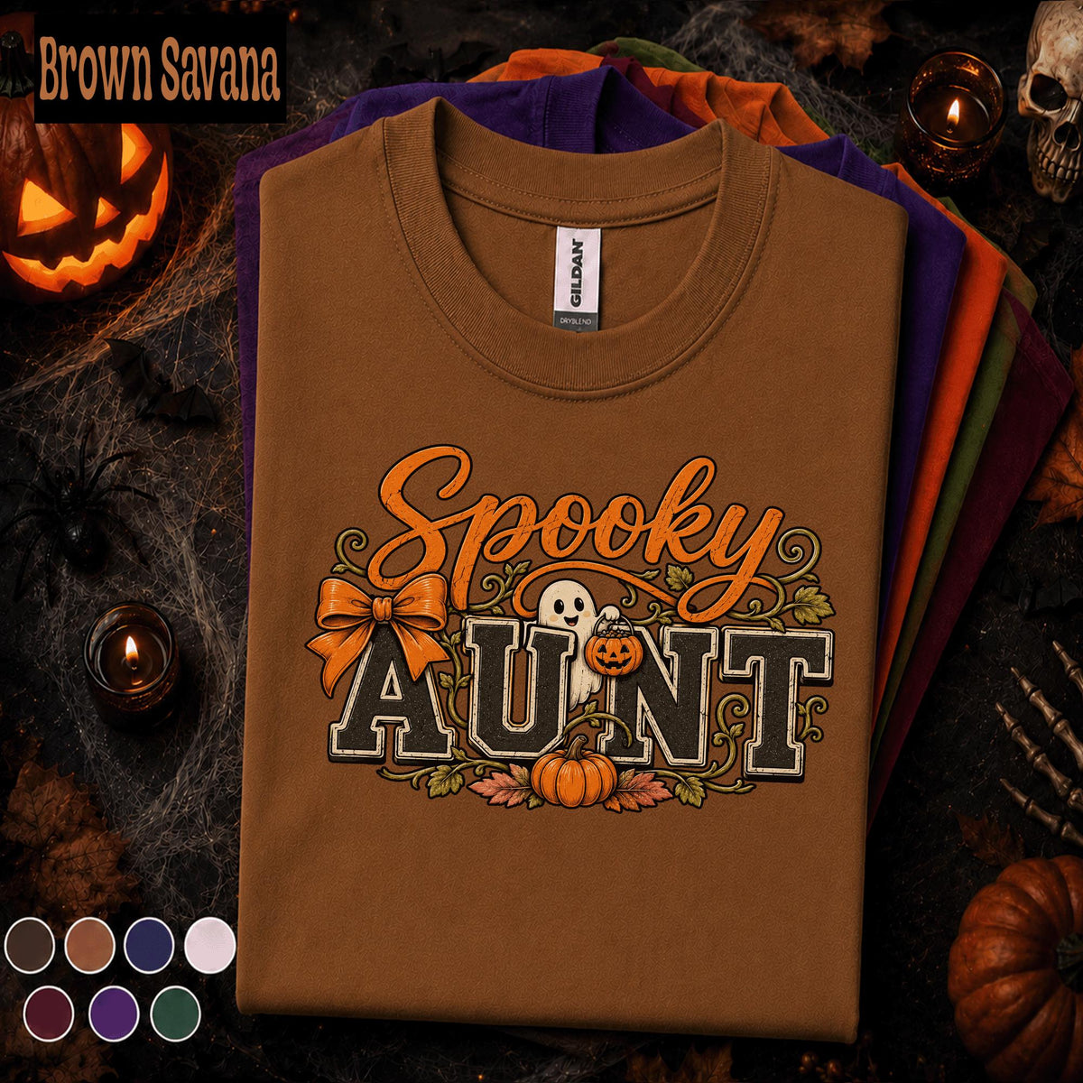 Spooky Aunt Halloween Shirt, Cute Ghost Pumpkin Tee, Retro Auntie Halloween Gift, Fall Spooky Season Shirt, Halloween Family Aunt Tee