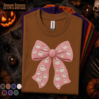 Pink Ghost Bow Halloween Shirt, Coquette Spooky Season Tee, Cute Crochet Ghost Shirt, Girly Halloween Bow Tee, Boo Gift for Women