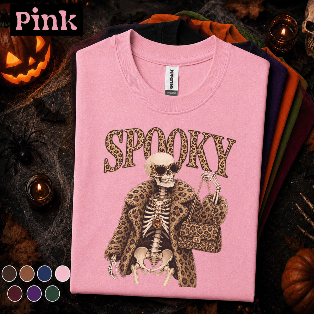 Spooky Skeleton Halloween Shirt, Leopard Print Skeleton Tee, Fashion Halloween, Glam Spooky Season Shirt, Skeleton Lover Gift