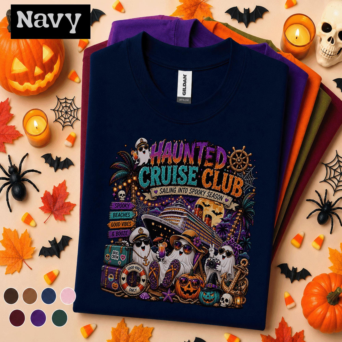 Haunted Cruise Club Halloween Shirt, Spooky Season Cruise Tee, Ghost Vacation Shirt, Halloween Cruise Gift, Beach Boo Crew T-Shirt