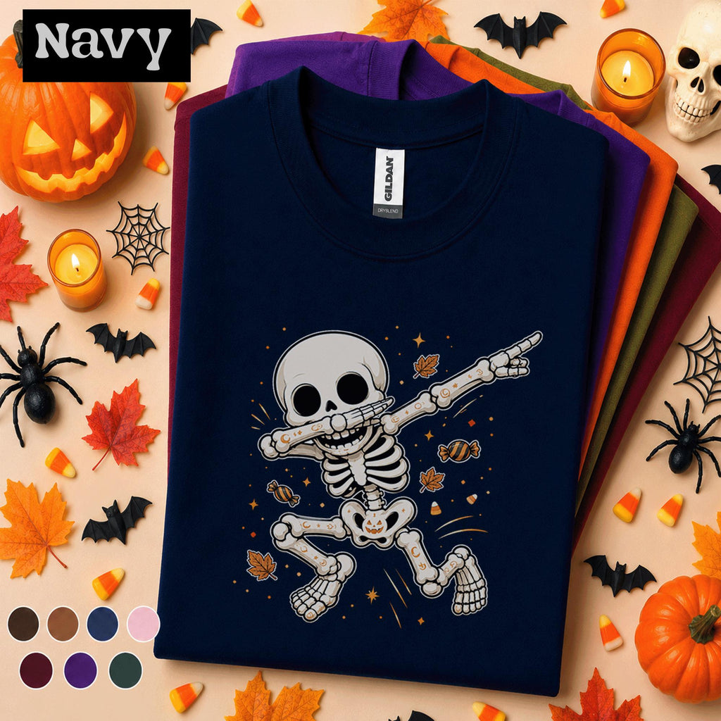 Dabbing Skeleton Halloween Shirt, Funny Spooky Season Tee, Cute Skeleton Shirt, Kids Youth Boys Halloween Gift, October Party Tee