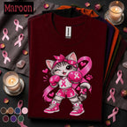 Breast Cancer Awareness Shirt, Cute Boxing Cat Pink Ribbon Tee, Cancer Fighter Support Shirt, Pink October Warrior Gift for Women Tee