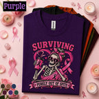 Breast Cancer Survivor Shirt, Surviving Purely Out of Spite Tee, Pink Ribbon Skeleton Shirt, Funny October Awareness Gift for Women