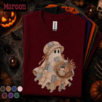 Patchwork Ghost Halloween Shirt, Cottagecore Pumpkin Ghost Tee, Vintage Quilt Spooky Season Shirt, Cozy Fall Halloween Gift for Women