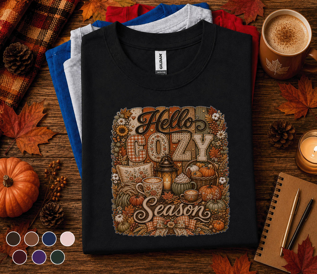 Hello Cozy Season Shirt, Cozy Fall Tee