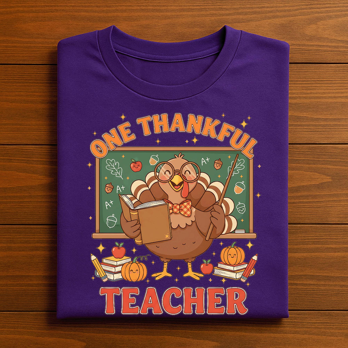 One Thankful Teacher Thanksgiving Shirt Autumn Pumpkin Leaves Cute Fall Outfit Tee, Gift Teacher Thanksgiving Sweatshirt, Teach Thanksgiving