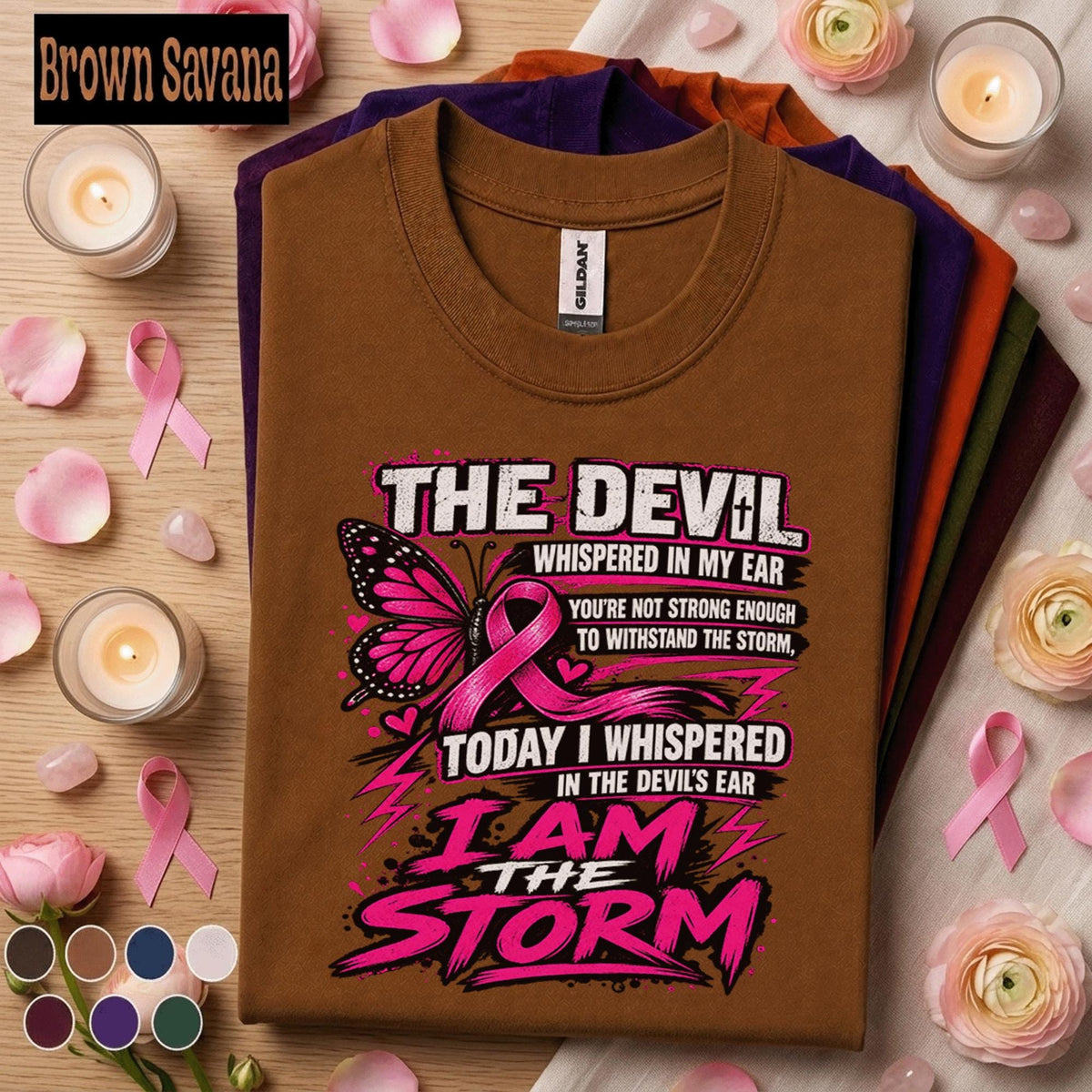 Breast Cancer Awareness Shirt, I Am the Storm Pink Ribbon Tee, Butterfly Cancer Fighter Shirt, Survivor Support Gift, October Pink Tee