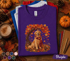 Golden Retriever Fall Shirt, Cozy Autumn Dog Tee, Golden Retriever Pumpkin Sweatshirt, Fall Leaves Scarf Puppy Shirt, Thanksgiving Pet Gift